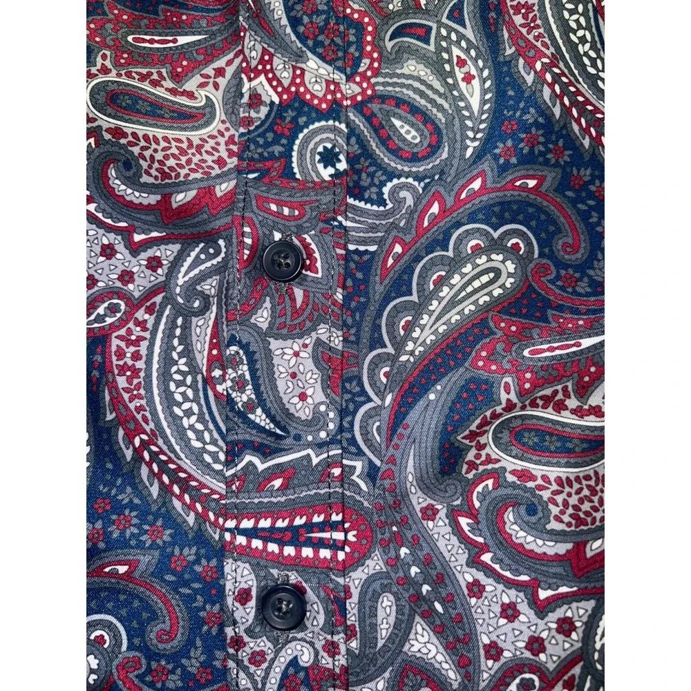 Kilburne & Finch Mens L Blue Red Paisley Long Sleeve Button Down Shirt
